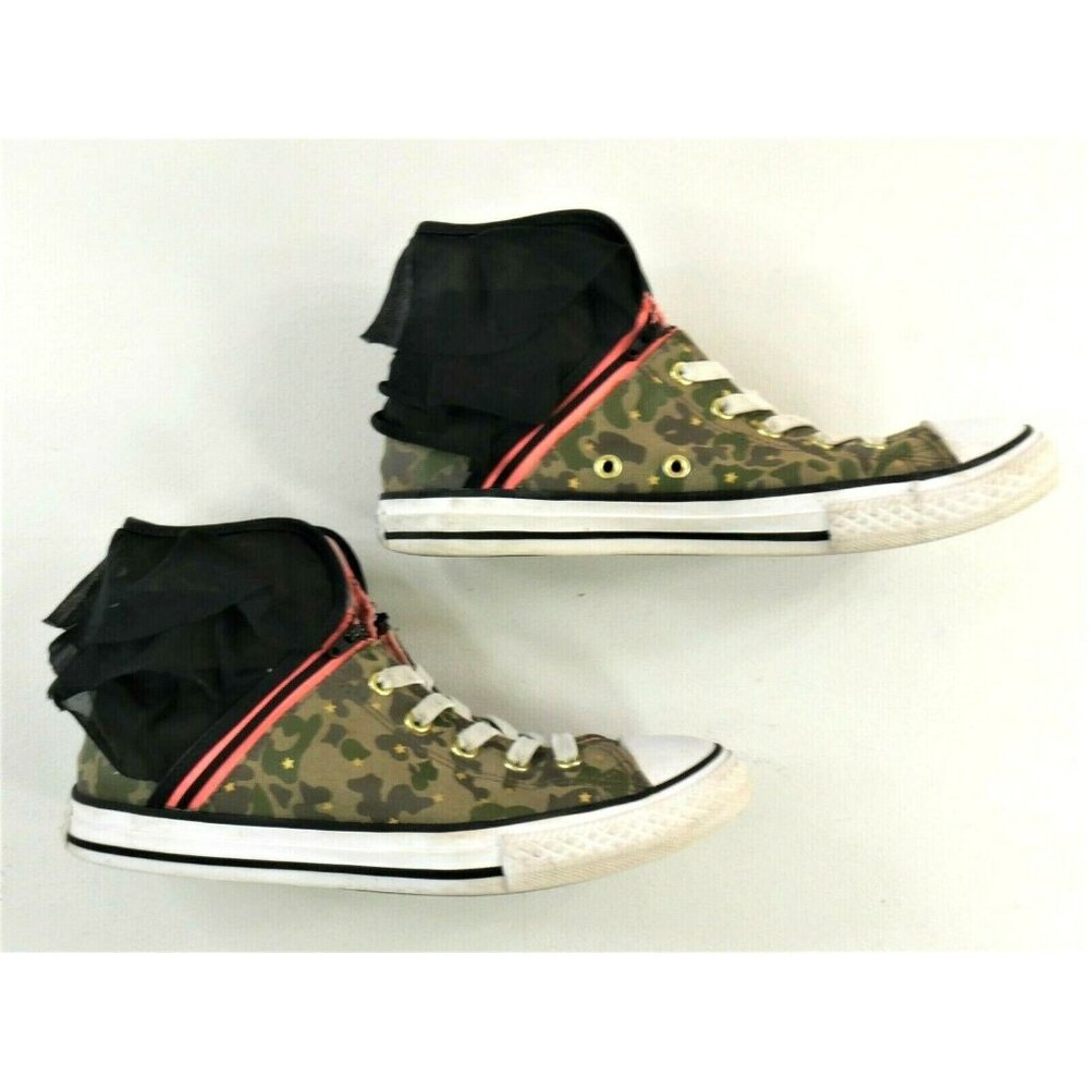 Converse All Star Black Ruffles Green Camo Pink Zip Hi Top Sneakers Junior Sz 5